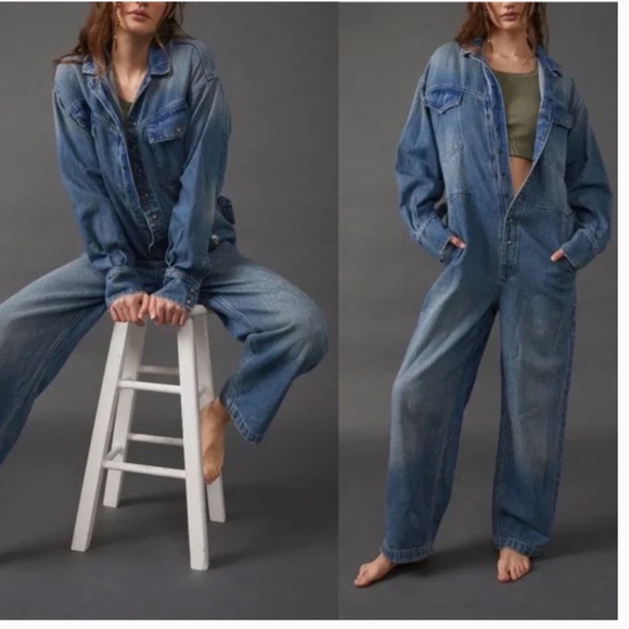 Free People Pants - NEW Free People x Care FP Townes Denim Jumpsuit Coveralls Blue High Noon Size XL